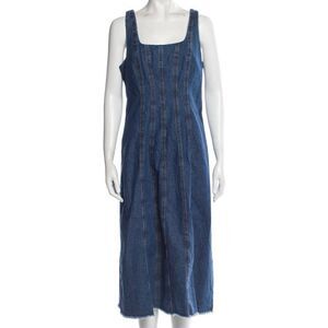 Joie Square Neckline Raw Hem Sleeveless Denim MIDI Dress Sz S Cottage Core